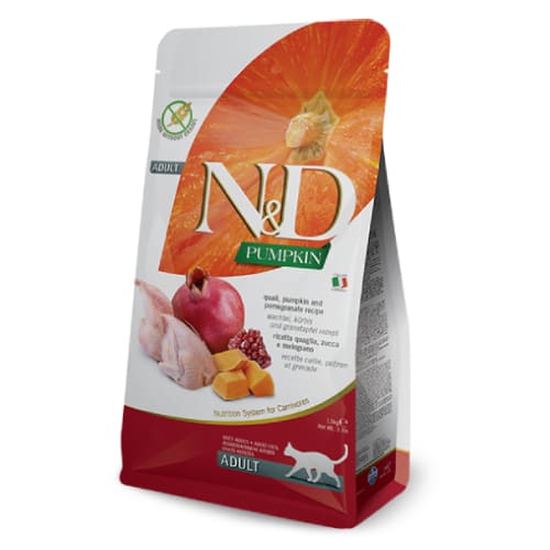 FARMINA N&D CAT GF PUMPKIN QUAIL sausā barība kaķiem Paipala, ķirbis, granātābols 1.5kg